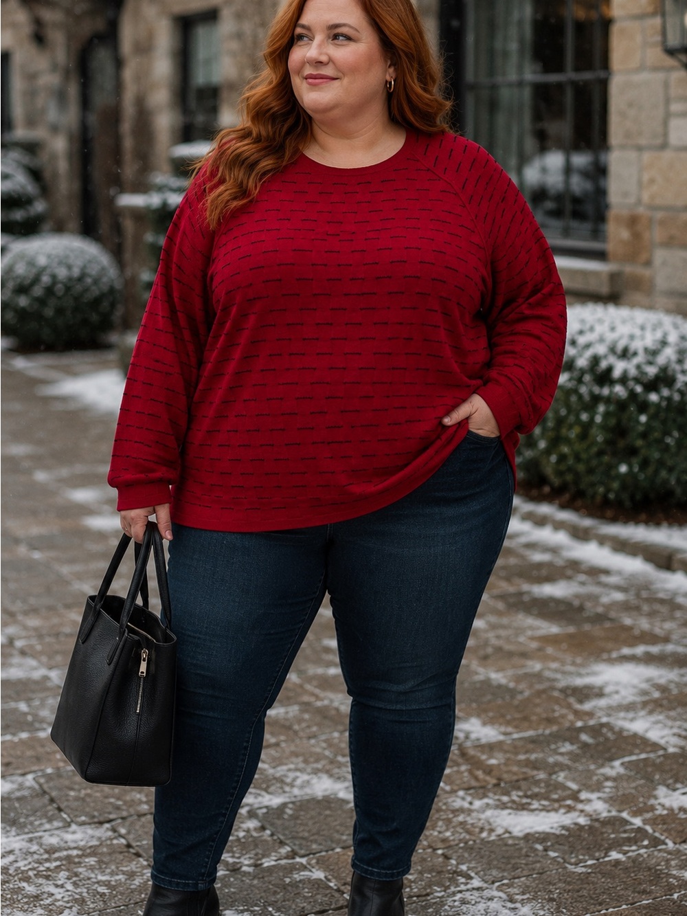 Scott Red Knit Checker-Textured Sweater